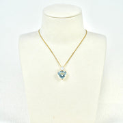 Natural Heart Aquamarine Stone 3.1ct Necklace With Akoya Pearl 18K Gold